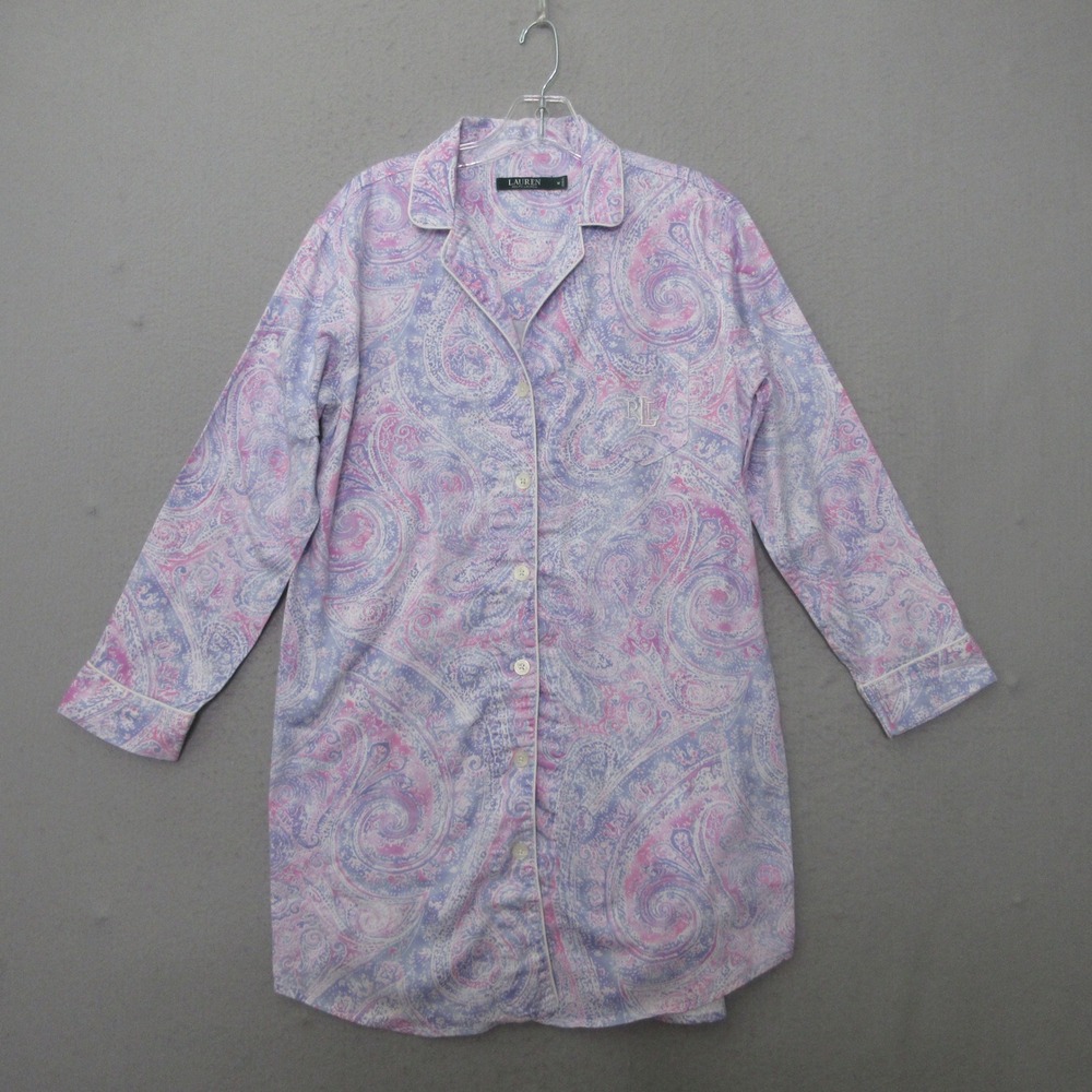Lauren Ralph Lauren Sleep Shirt M Paisley Cotton Nightgown Cottage Core Monogram